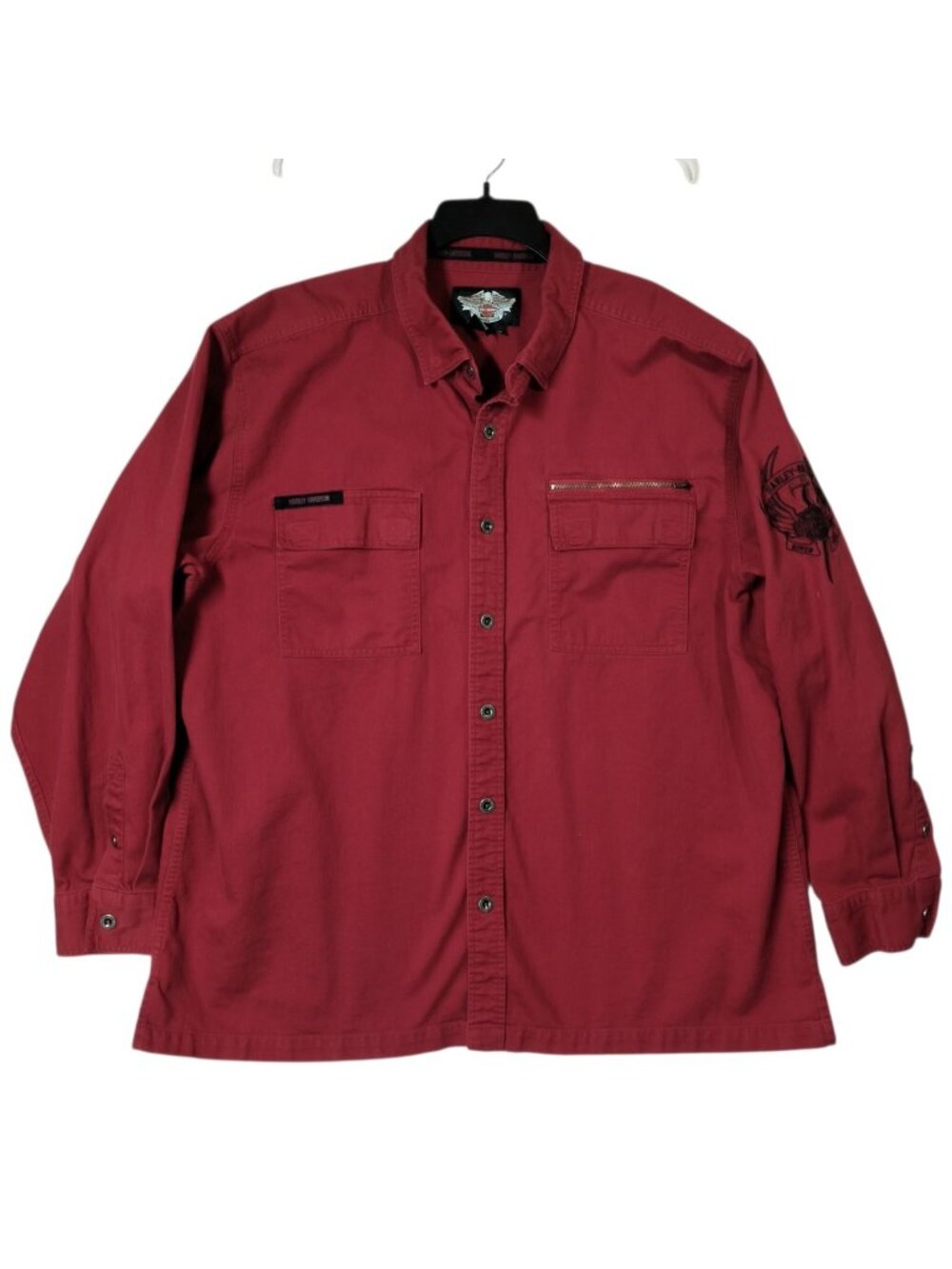 Harley Davidson Shirt Mens 2XL Red Flap Pocket Embroidered Logo Biker